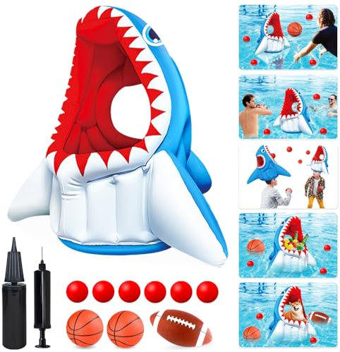 Inflatable Pool Toys, Floats Set for Swimming Pool 3-in-1 Balls Games Shark Toy for Kids, Outdoor Beach Water Pool Game Toys for Boys Girls Adults Party Gifts