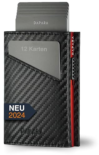 DAPARA Geldbörse Herren | Slim Wallet Herren mit Münzfach & RFID-Schutz | Portmonee Männer | Kartenetui für 12 Karten | Smart Wallet for Men | Karten Geldbeutel | Portemonnaie | Carbon Red