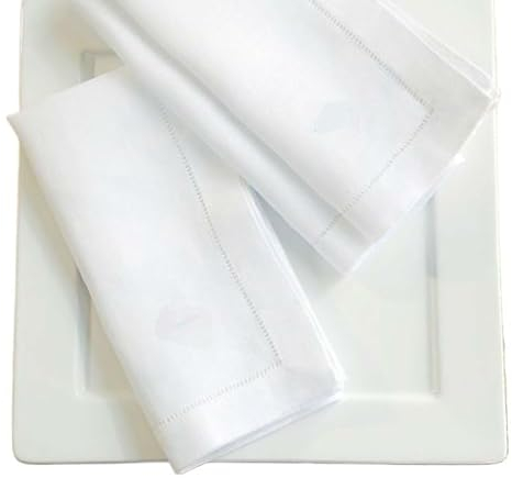 Stoffservietten,Servietten Stoff 4 stück Weiß Serviette Hohlsaum Natürliche Serviette Leinen Abendessen Servietten Tisch Servietten for Party Hochzeit(White cotton 45X45CM)