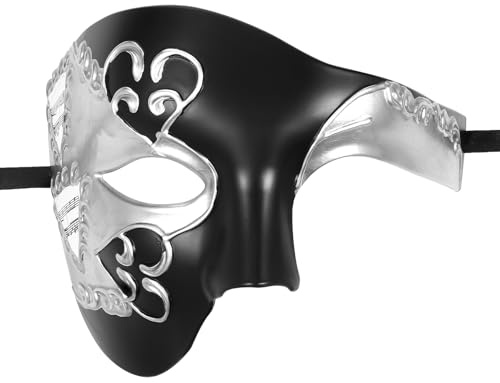 OIDEA karneval mask för män halvmask: Vintage italiensk Venedig mask för halloween och maskbollar, fantom av operan fantommask i svart för fester, Plast