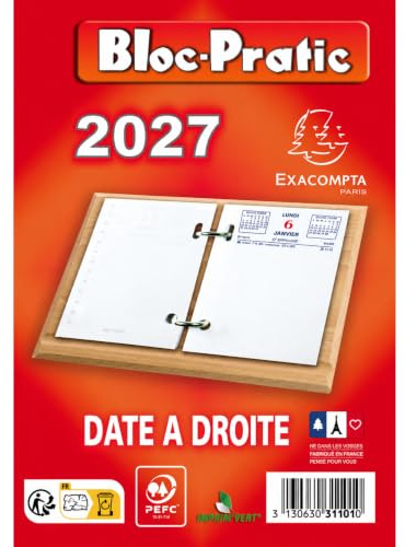 Calendrier 2027 Bloc Éphéméride de Bureau - RdV à Gauche - Date à Droite