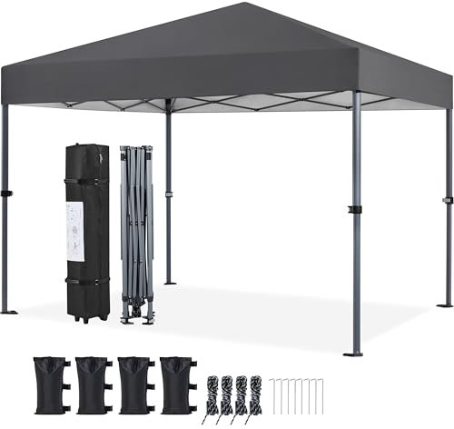 Yaheetech 3x3m Pop Up Pavillon Faltpavillon Wasserdicht Stabil, One Push Gartenpavillon UV-Schutz 50+ Partyzelt Faltzelt inkl. 8 Bodennägel & 4 Sandsäcke & 1 Tragetasche für Camping Strand, Dunkelgrau