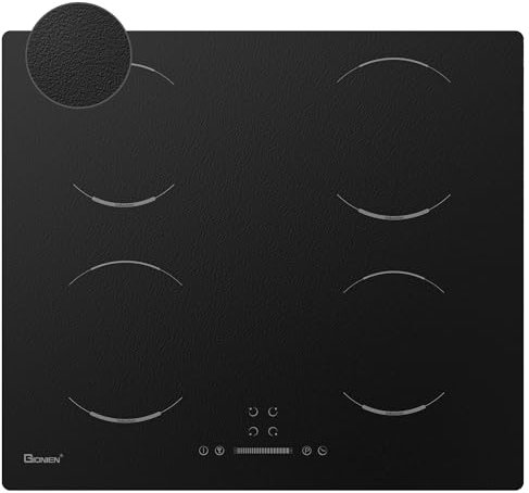 GIONIEN Induction Hob 60cm,4 Burners Electric Cooktop, 4 Zone Cooker, Child Lock,Frosted Ceramic Glass Hob,Bulit in Worktop,Timer,Auto Switch Off,6400W,GIT464F