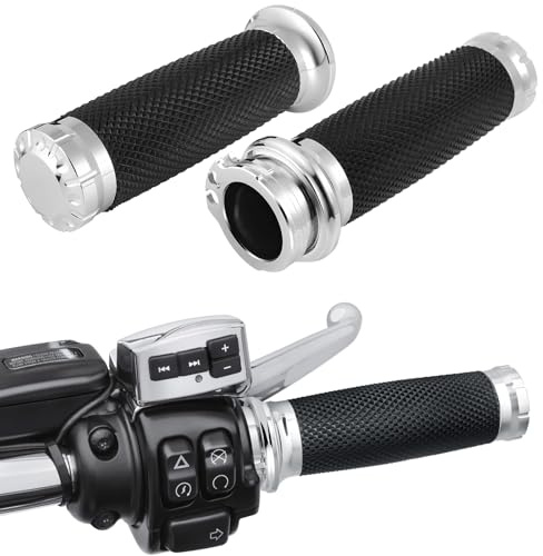DREMIZER 1 Inch/25mm Universal Motorcycle Handle Grips Handlebar Grips Cable Throttle Compatible with Harley Honda Yamaha Kawasaki Suzuki Dyna Sportster Street Glide 883 1200 Chrome