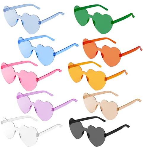Yicaam Lot de 20 paires de lunettes de soleil en forme de cœur pour femme, lunettes colorées et transparentes, lunettes tendance sans monture pour Saint-Valentin, anniversaire, plage, piscine, fête