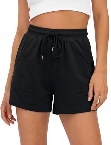 Litherday Pantalon Court Femme Pantalon Athlétique Short Femme Été en Coton Pantalon de Sport Short de Course Pantalon d’Entraînement Femme Lounge Survêtement (Noir, S)