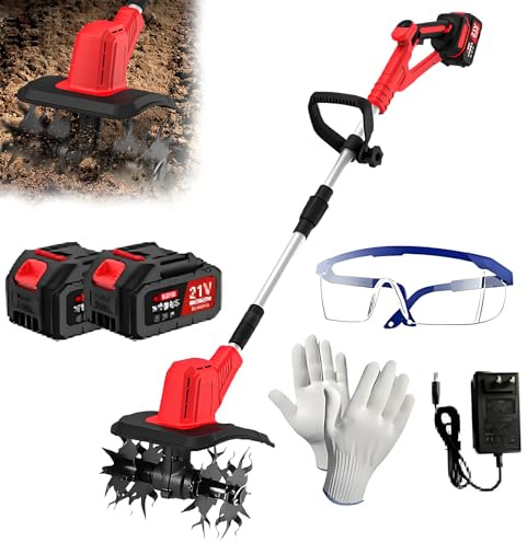 Motozappa Elettrica Senza Fili, Motozappa Da Giardino Portatile Con 2×1500mah Batterie, Larghezza Di 20cm E Profondità Di 15cm, Manico Telescopico Regolabile Per Aratura, Terreni Agricoli, Terreno
