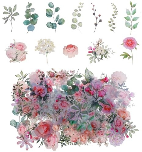 Shimmeroo 100 st blomklistermärken för scrapbooking, vackra blommiga klistermärken, holografiskt transparent estetiskt klistermärke för journaltillverkning, scrapbook, kort, konsthantverk