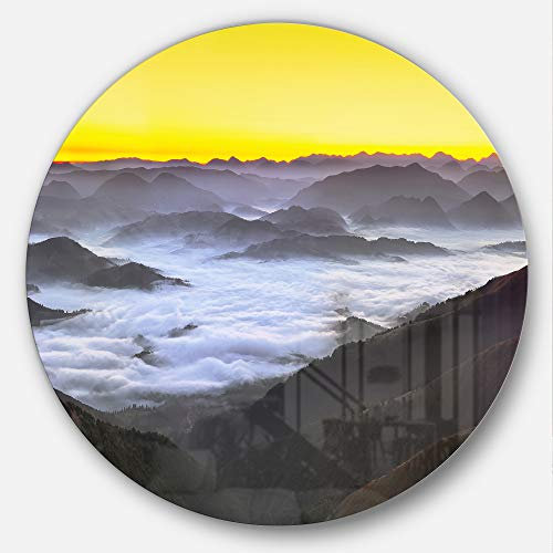 Design Art Foggy Sunrise Over Berges Landschaft große Scheibe Wanddekoration aus Metall, 11 Stück, H x 11'' W x 1'' D 1P
