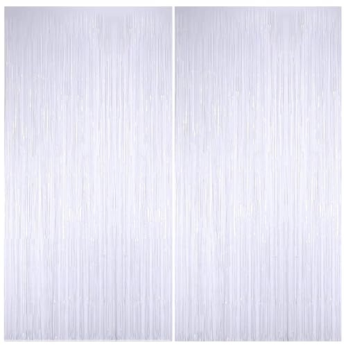BEISHIDA 2 Pcs White Door Streamers Tinsel Curtain Party Streamers Backdrop Fringe Foil Wall Background for Birthday Halloween Christmas Wedding Party Decoration(3.28 ft x 6.56 ft)