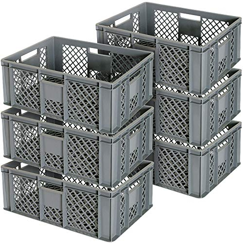 BRB 6x Eurobehälter durchbrochen/Stapelkorb, LxBxH 600x400x240 mm, lebensmittelecht, Industriequalität (grau)