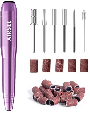 AIRSEE Portable Electric Nail Drill Professional Efile Nail Drill Kit for Acrylic, Gel Nails, Manicure Pedicure Polishing Shape Tools with 11Pcs Nail Drill Bits and 56 Sanding Bands N24 (Purple)