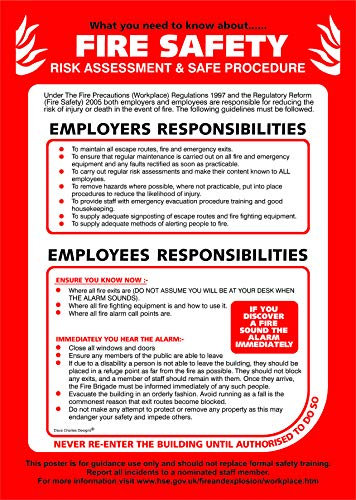 FIRE SAFETY POSTER A4 (297mm x 210mm) LAMINATED 400g The clearest FIRE Safety Sign. Health and safety signs
