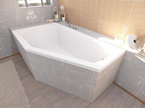 BADLAND Badewanne Original Weiß Acryl Wanne Eckbadewanne SELENA 160x90 Links KOMPLETTSET SET + Füßen und Exklusive Chrom Automatik Ablaufgarnitur Made in EU 3in1