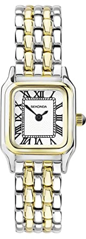 Sekonda Monica Damen-Armbanduhr mit römischen Ziffern, analoges Display, 20 mm, Armband aus Legierung, Weiß, Zweifarbig, Armband