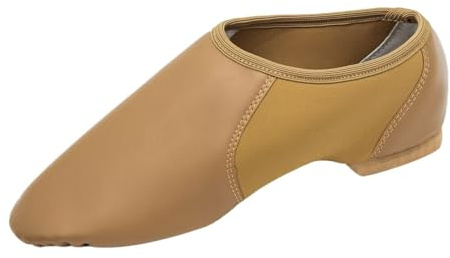 Asyusyu Womens Jazz Shoes Slip On PU Split Sole Jazz Shoes for Adult Men Big Kid-Brown, 8.5 UK