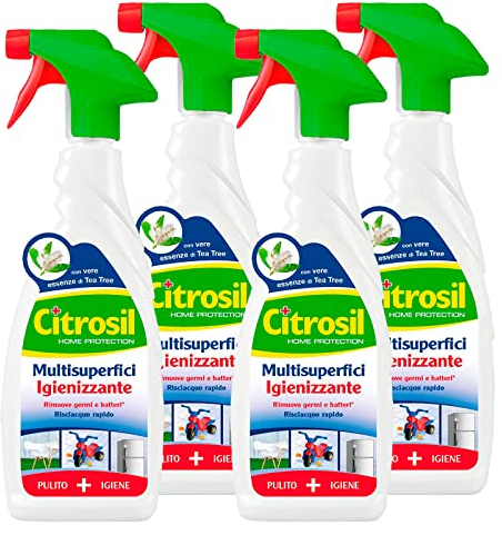 Citrosil Home Protection - Spray Igienizzante Superfici Multiuso con Vere Essenze di Tea Tree, Elimina Germi e Batteri, 650 ml x 4 Pezzi