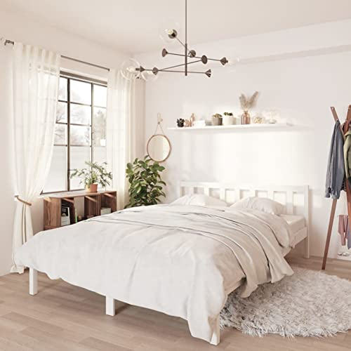 Gecheer Bettgestell Massivholzbett Holzbett Einzelbett Jugendbett Bettrahmen Bett mit Lattenrost Weiß Kiefer 120x200 cm