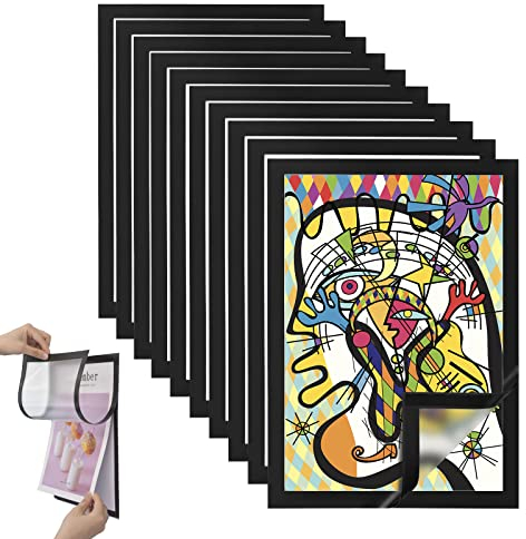 Rahmen A4 Magnetrahmen Set: 10/20 selbstklebende, aufklappbare Magnetrahmen mit Magnetverschluss, Infotaschen, Blatthalter für A4 Informationsdarstellung - 32,5 x 24 cm, Kinderbilder Bilderrahmen (10)