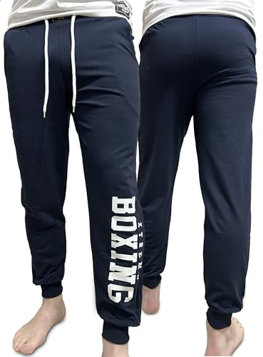 XTREME BOXING - Herrjoggingbyxor, långa träningsbyxor i lätt bomull, perfekta för hemmet, gymmet, löpning, sportaktiviteter och fritid, XP200BIS (Blå, L)