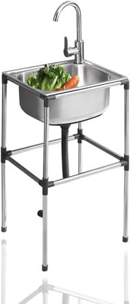 AYHARYLH Évier Commercial Évier Utilitaire sur Pied Évier Simple en Acier Inoxydable avec Robinet pour Garage Extérieur, Restaurant Commercial, Buanderie. (Color : Single Cold, Size : 37 * 31cm)