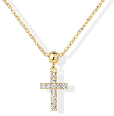 PAVOI 14K Yellow Gold Plated Cute Whimsical Cubic Zirconia Pendant Necklaces with Charms Set, Hypoallergenic Adjustable Chain Dainty Religious Gold Charm Necklace for Women, Trendy Cross Pendant Gift