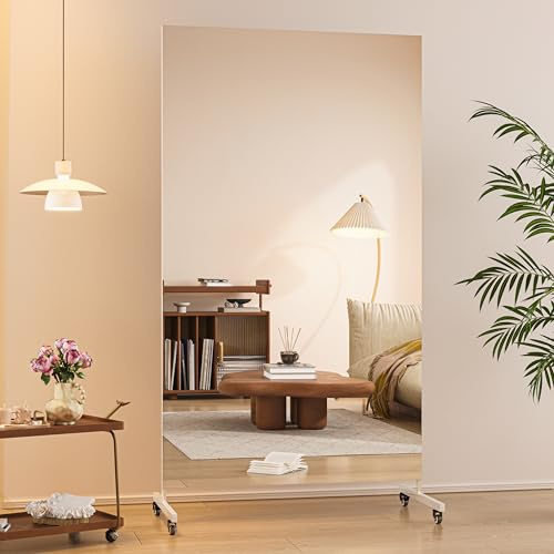 Hasipu Gym Mirror 170x100cm, 360° Swivel Rolling Mobile Mirror on Wheels, Extra Large Portable Tempered Glass Full Length Mirrors for Home Gym,Yoga Studio, Bedroom, Dancing Studio