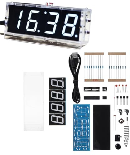 Ouitble Kit di Orologio Digitale Fai da Te Elettronico Orologio Digitale LED a 4 Cifre con Progetto di Saldatura di Custodia in Acrilico per Principianti e Professionisti