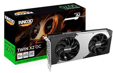 INNO3D NVIDIA GeForce RTX 5070 Twin X2 OC 12GB GDDR7 Gaming Graphics Card (Dual Fan, 2 Slot, Reflex 2 RTX AI DLSS4)
