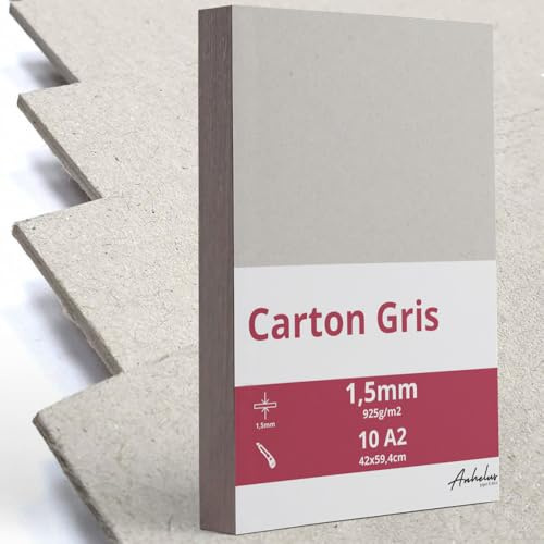 10 A2 Cartón Piedra Gris Prensado 1,5mm grosor - Tamaño 42x59,4cm