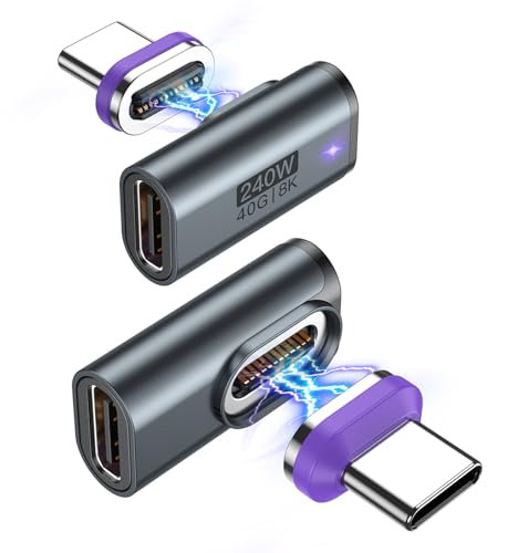 240W USB C Magnet Adapter, 24Pin Magnetischer USB C 90 Grad Adapter(2Pack), PD-Schnellladung, 8k@60Hz Videoübertragung, 40 Gbps Datenübertragung, für Typ C Kabel, Thunderbolt 3/4, MaBook Pro/Air, VR