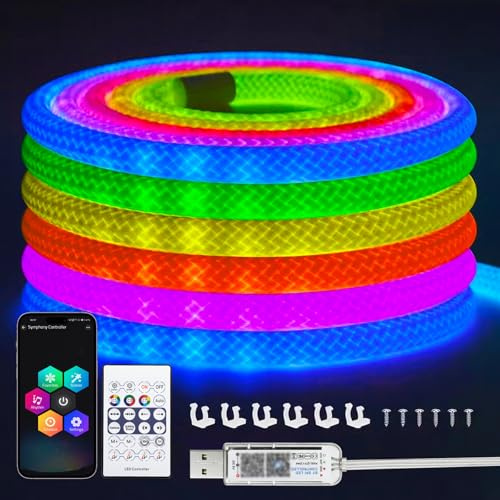 iNextStation Striscia LED Neon RGB 5M, 5V USB Strisce LED Smart IC, IP67 Impermeabile Luci Luminosa, Tubo con Sincronizzazione Musicale Timer Telecomando Controllo APP per Camera Bar Festa Decorare