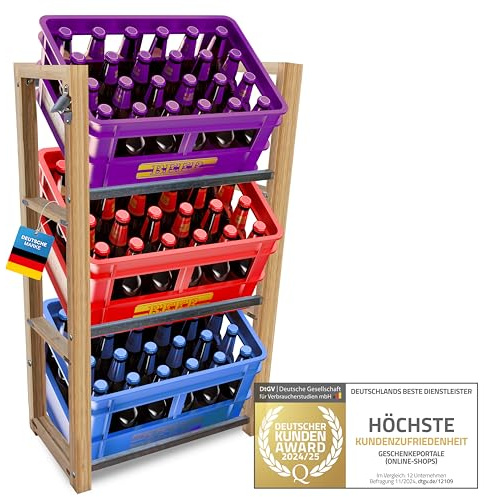 Dimono® Getränkekistenregal aus Bambus; Regal für 2, 3 oder 6 Getränkekisten, stabile Leergut Aufbewahrung für Bier, Wasser & Limonade, nachhaltige und platzsparende Lösung (3 Kisten)