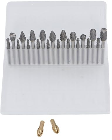 YWBL-WH Juego de Fresas Rotativas de Doble Corte, 20 Uds., Vástago de 1/8 Pulgadas, Herramientas Rotativas de Carburo de Tungsteno, Accesorio para Grabado en Madera