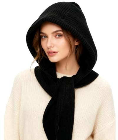 TAGVO Cálido Gorros con Bufanda Invierno Unisex, Suave Sombreros con Capucha Bufanda Elástico Gorro Bufanda Set, Prueba de Viento 2 en 1 Pasamontañas Tejido con Calentador de Cuello
