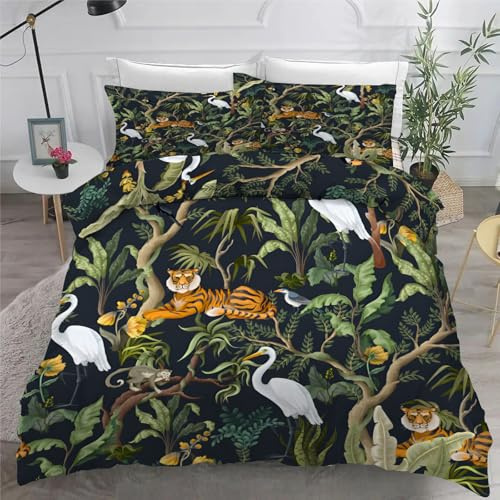 BSYYZQC Copripiumino Matrimoniale Airone Copripiumini Tigre Copripiumino 100% Microfibra 260x240 + 2 Federa 50x80cm, Morbida, Traspirante 3 Pezzi con Cerniera, per Decorazione