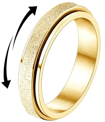 Diamday Anello Antistress Donna Uomo Anello Spinner Fidget Ring Anelli Acciaio Inossidabile Donna Sabbiatura Glitterata Girano Anelli Anti Ansia Argento Oro Antistress Gioielli