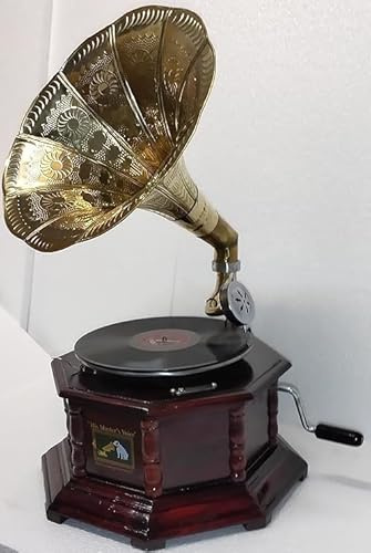 Reproductor de gramófono original 8SD - Madera marrón y latón - Estilo antiguo - Compatibilidad de grabación de 78 RPM - Funcionamiento manual - Conectividad de disco - Compatible con reproductor de