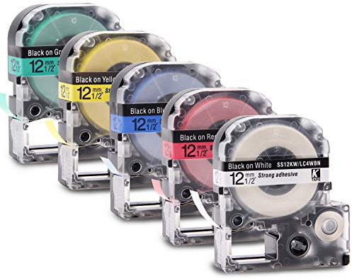 5x Labelwell Kompatibel Schriftband Ersatz für LC-4WBN9 LC-4LBP9 LC-4RBP9 LC-4YBW9 LC-4GBP9 für LabelWorks LW-300 LW-300L LW-C410 LW-400 LW-400L LW-600P LW-500 LW-900P LW-700 LW-1000P