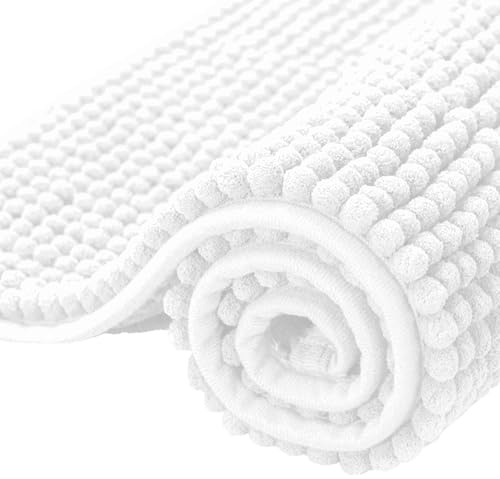 SUBRTEX Bathroom Rugs Chenille Bath Rug Soft Short Plush Bath Mat Soft Shower Mat Water Absorbent Shower Mat Quick Dry Machine Washable(White,18 x 24)
