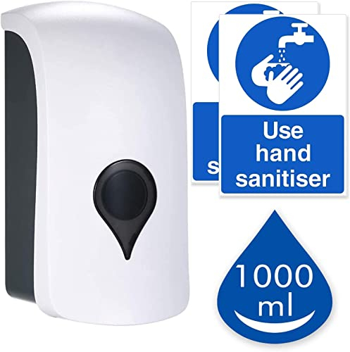 1000ml Wall Mounted Soap Dispenser, Manual Shower Gel Liquid Shampoo Sanitizer Dispenser Holder for Business, Hotel, Office, Home, Healthcare Facilities, With 2 Pcs USE HAND SANITISER Sign Sticker