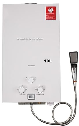 TABODD 10L LPG Propane Gas Water Heater, 20KW Portable Tankless Instant Hot Water Heater Boiler Burner with Stainless Steel Shower Head Kit for Small Homes RV's Sailboats Cabins Camping, White