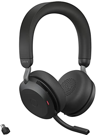 Jabra Evolve2 75 Wireless PC Headset mit 8-Mikrofon-Technologie - Dual-Foam-Stereo-Kopfhörer mit moderner aktiver Geräuschunterdrückung, USB-C Bluetooth-Adapter und UC-Kompatibilität - Schwarz
