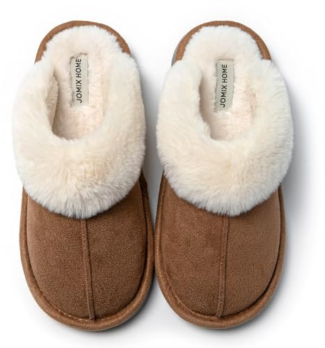 JOMIX Pantoufles Femme Hiver Fourrées en Peluche Chaussons Élégant d’intérieur à Bout Fermé Mule Sabot Semelle Caoutchouc Antidérapante Légères Silencieuses Confort Chaud pour Maison X005 Chameau 37