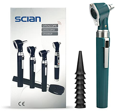 Scian Otoscopio con luce, Leggero Tasca Orecchio diagnostica strumento Kit con lente di ingrandimento 3X e 8 punte dello speculo per bambini, anziani, cani, uso domestico (verde)