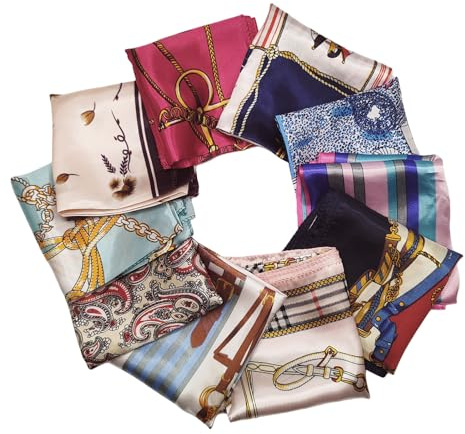 erioctry 10PCS Womens Square Silky Scarf Satin Scarves Neck Shawl Head Scarf Neckerchief Shawl Square Handkerchief for Women Girls Color Random