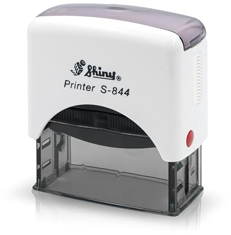 Just Refine selbstfärbender Stempel – 7 Größen – 3 Zeilen – personalisierbar – mit integriertem Stempelkissen – Gehäuse Weiß oder Schwarz – Kissen austauschbar – für Büro + privat (10 x 26 mm)