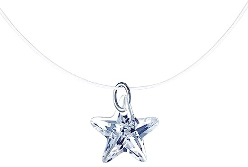 Yumilok Collier Pendentif Diamant d'étoile en Argent 925 pour Femmes Filles Collier Ras-du-cou Élégant Serti de Zircon Brillant Collier Clavicule avec Chaîne de Nylon Transparent Collier de Mariage
