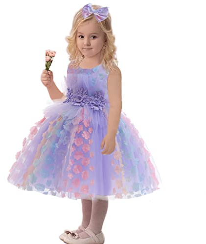 Bebé Ropa de Bautizo Vestido Flor Chica Vestidos Para Bodas Dama de Honor Princesa Paseo Cumpleaños Fiesta Tutú Vestido Bebé Bautismo Ropa Morado 9-12 Meses