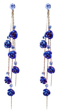 TOFBS Ohrringe Damen Rose Lang Hängend Ohrringe mit Zirkon Quasten Elegant Blume Statement Tropfen Ohrstecker Ohrringe Hochzeit Schmuck Für Frauen Mädchen Blau